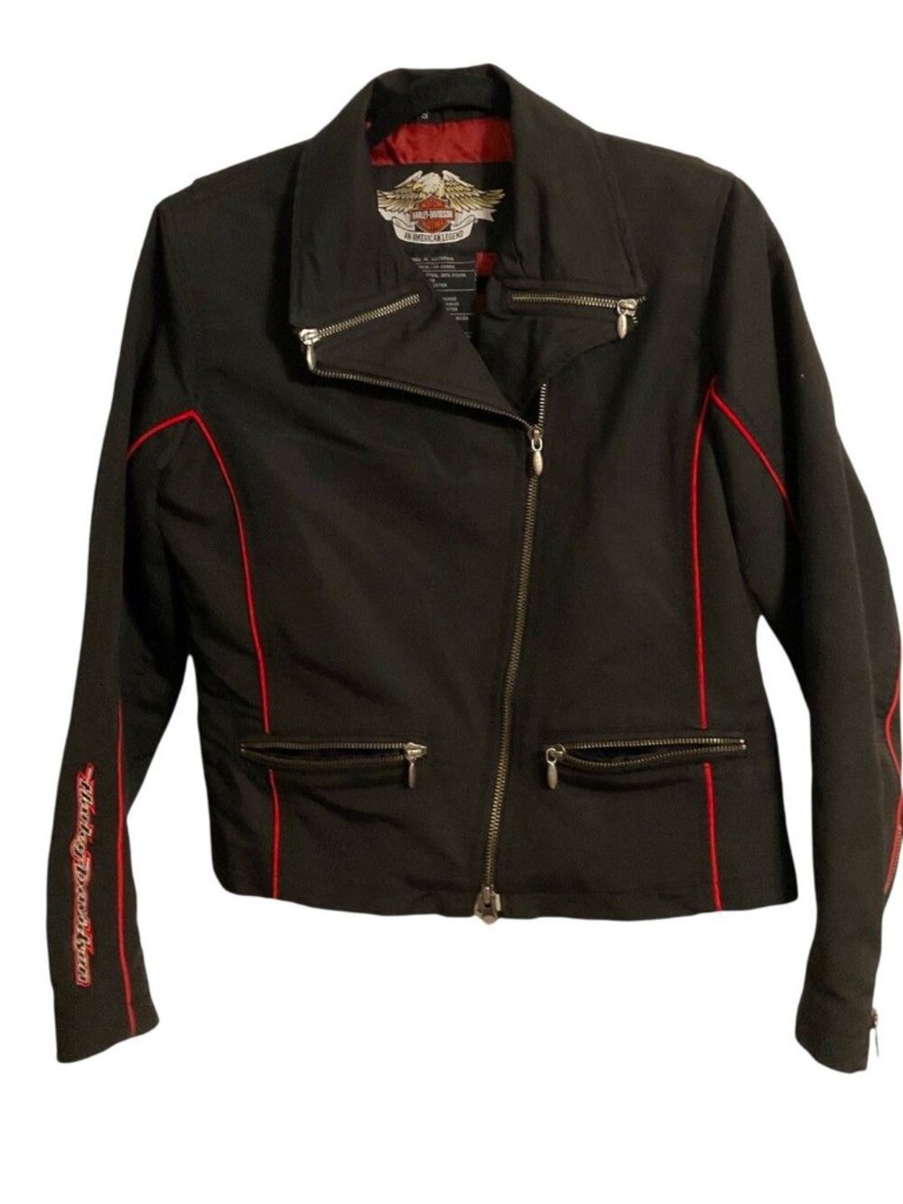 Harley Davidson Vintage 2005 Cotton Motorcycle Jacket Black Red Size S - Picture 1 of 8